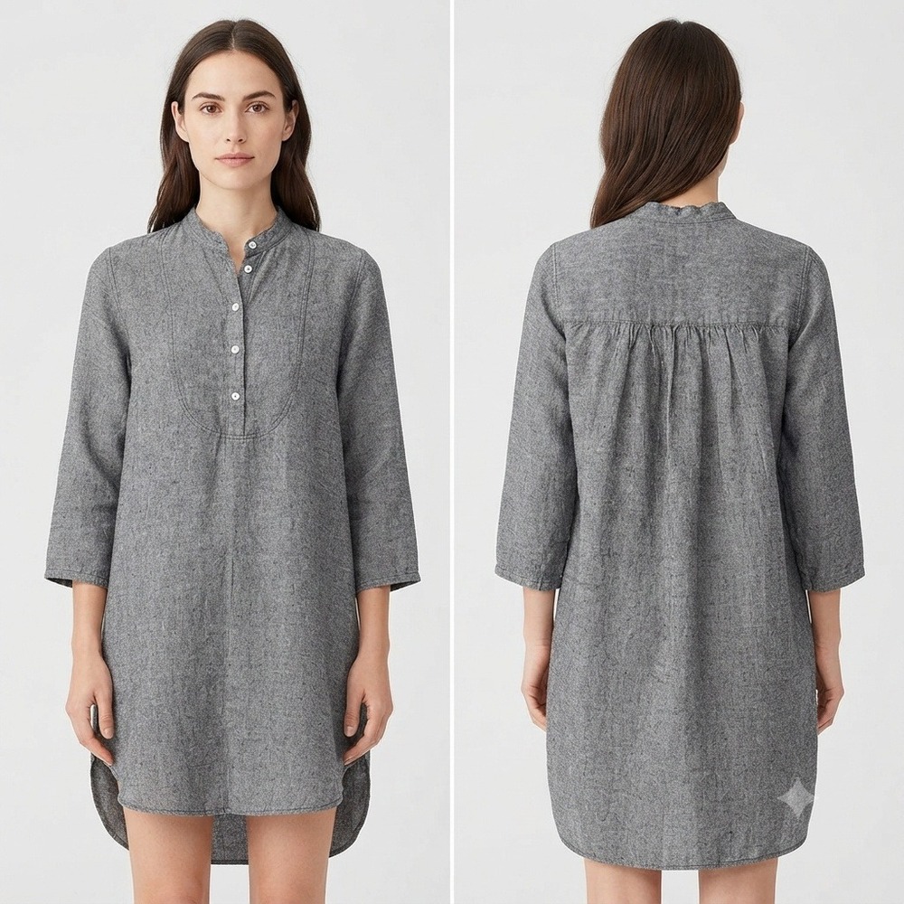 SOST South Street Linen Dress Womens Size 2 L XL Grey French Tunic 3/4 Sleeve